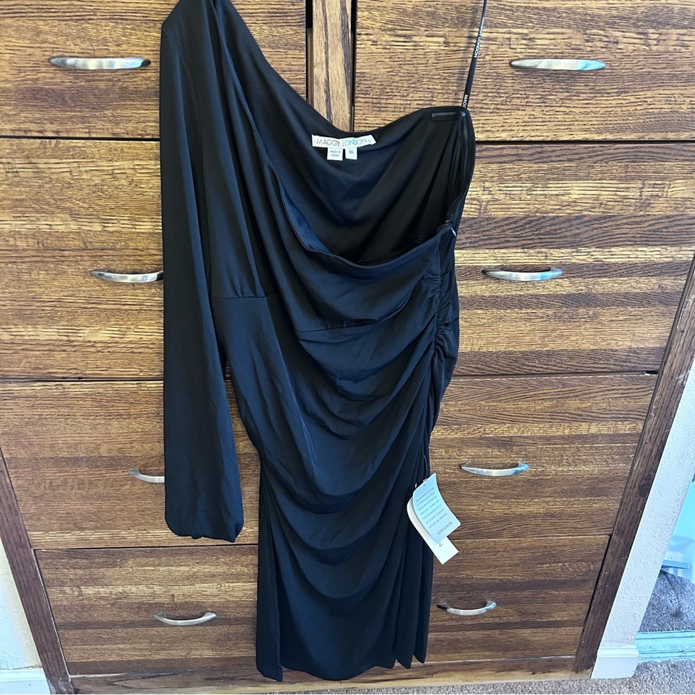Maggy London one shoulder ruched dress size 16